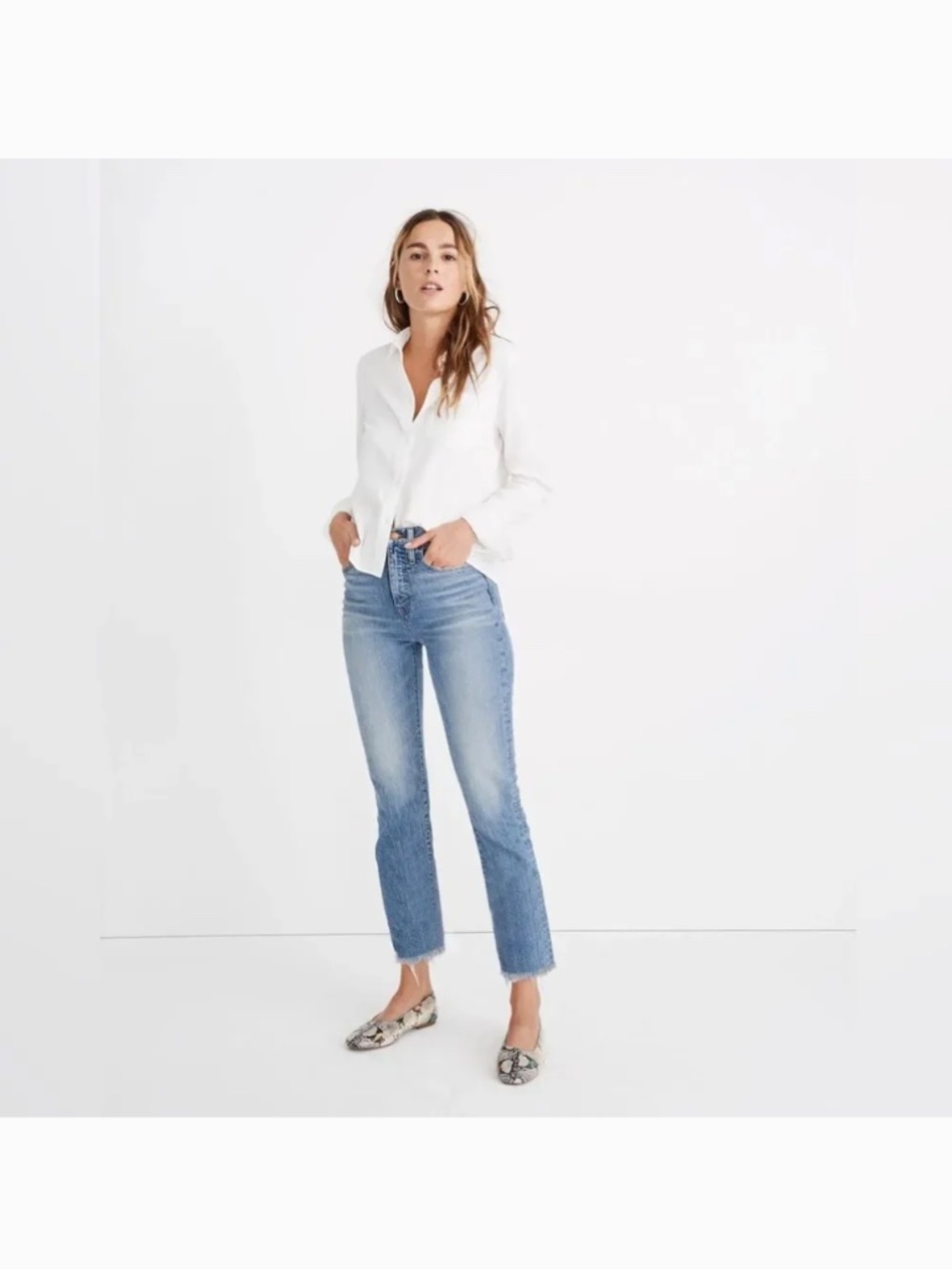Madewell The Perfect Vintage Crop Jean Light Wash Raw Hem Womens Size 28T Tall